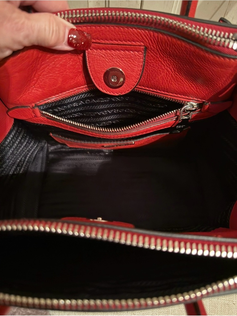 SALE Prada RARE AUTH LIKE NEWGlacé Calfskin Leather Twin Pocket Double HandleTo - Picture 15 of 16